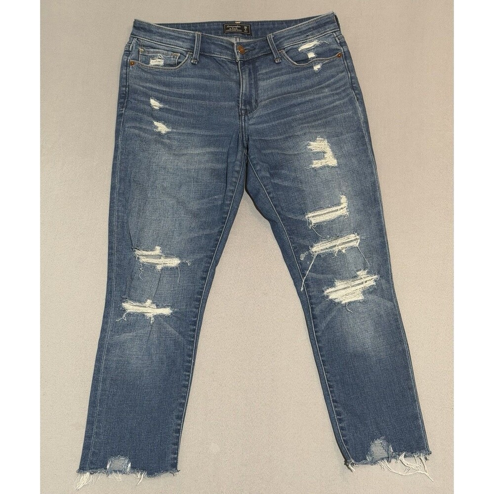 Abercrombie & Fitch Harper Super Skinny Jeans Womens 2L/26 Blue Denim Frayed Hem